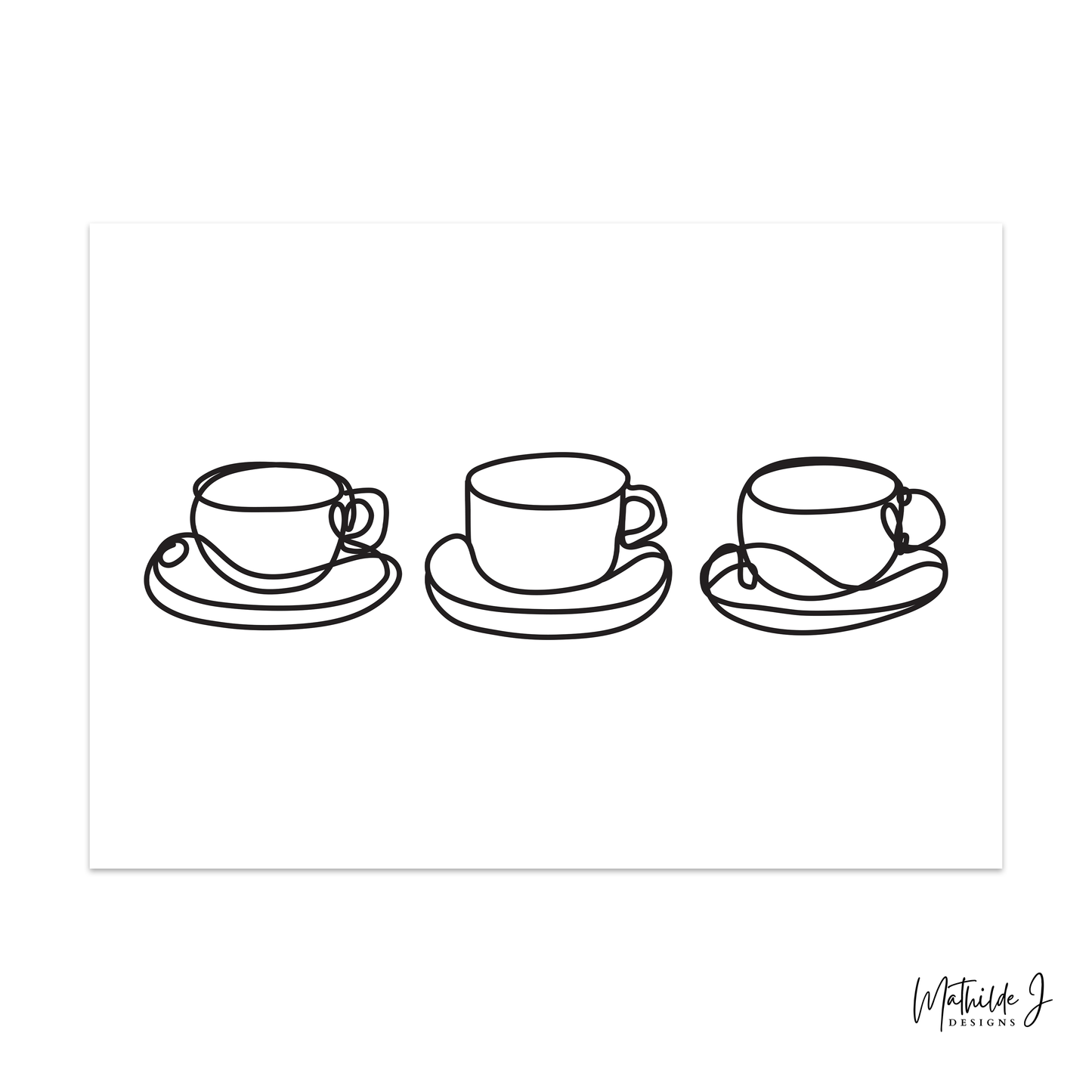 Coffee Cups Line Art Print – Minimalist Kitchen Art by MathildeJDesigns