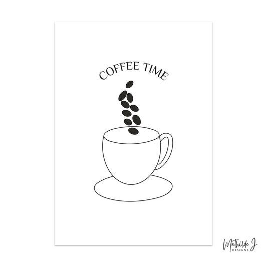 Coffee Cup Line Art Print – Minimalist Kitchen Wall Art (Original Hand-Drawn Line Art) by MathildeJDesigns