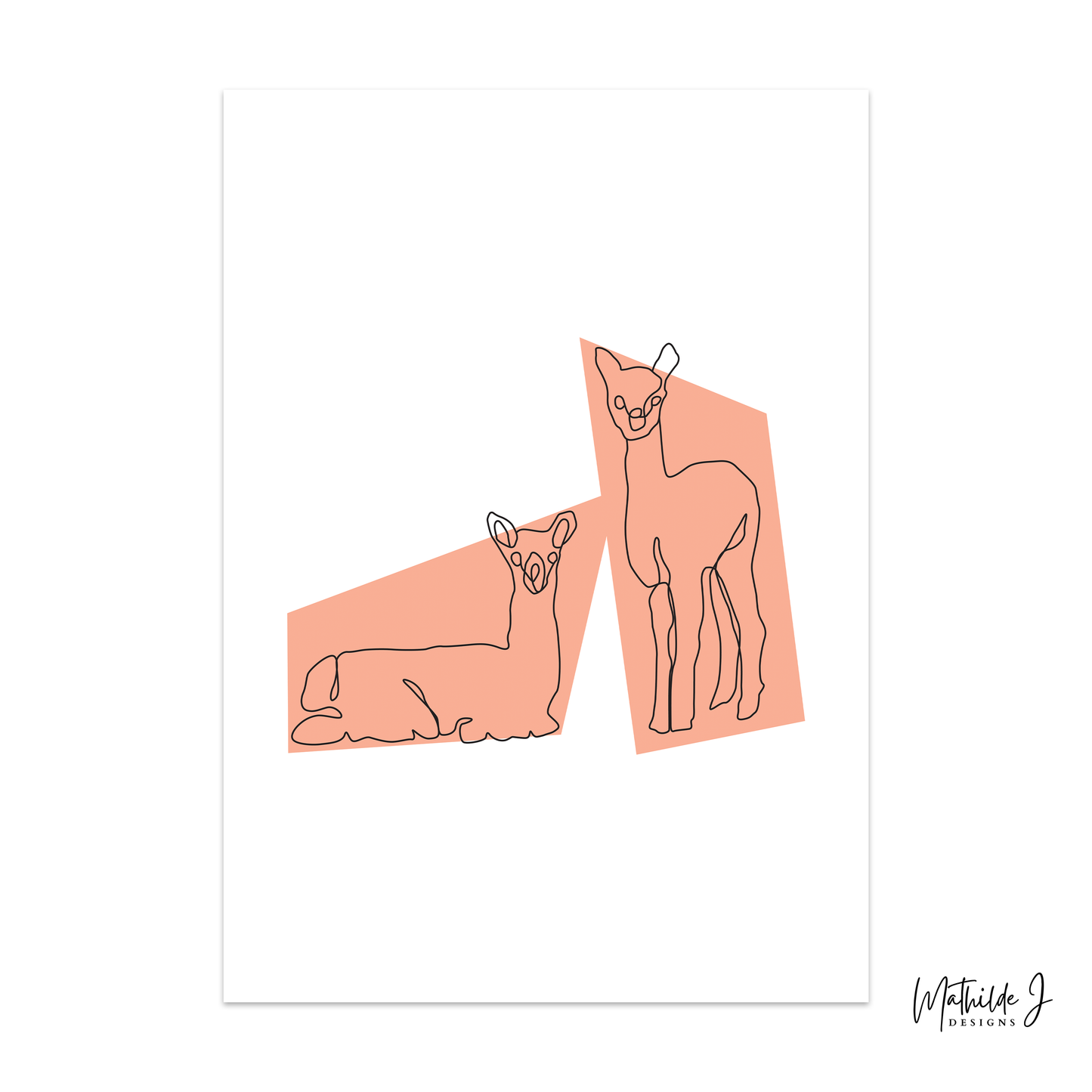 Alpaca One Line Art Print – Peach Minimalist Wall Art (Original Hand-Drawn Line Art) by MathildeJDesigns