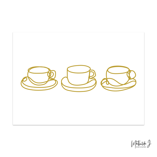 Coffee Cups Line Art Print – Minimalist Kitchen Art | MathildeJDesigns