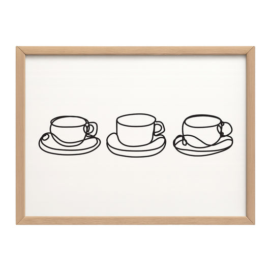 Coffee Cups Line Art Print – Minimalist Kitchen Wall Art (Original Hand-Drawn Line Art) by MathildeJDesigns