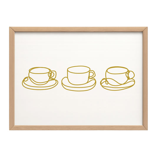 Coffee Cups Line Art Print – Minimalist Kitchen Wall Art (Original Hand-Drawn Line Art) by MathildeJDesigns