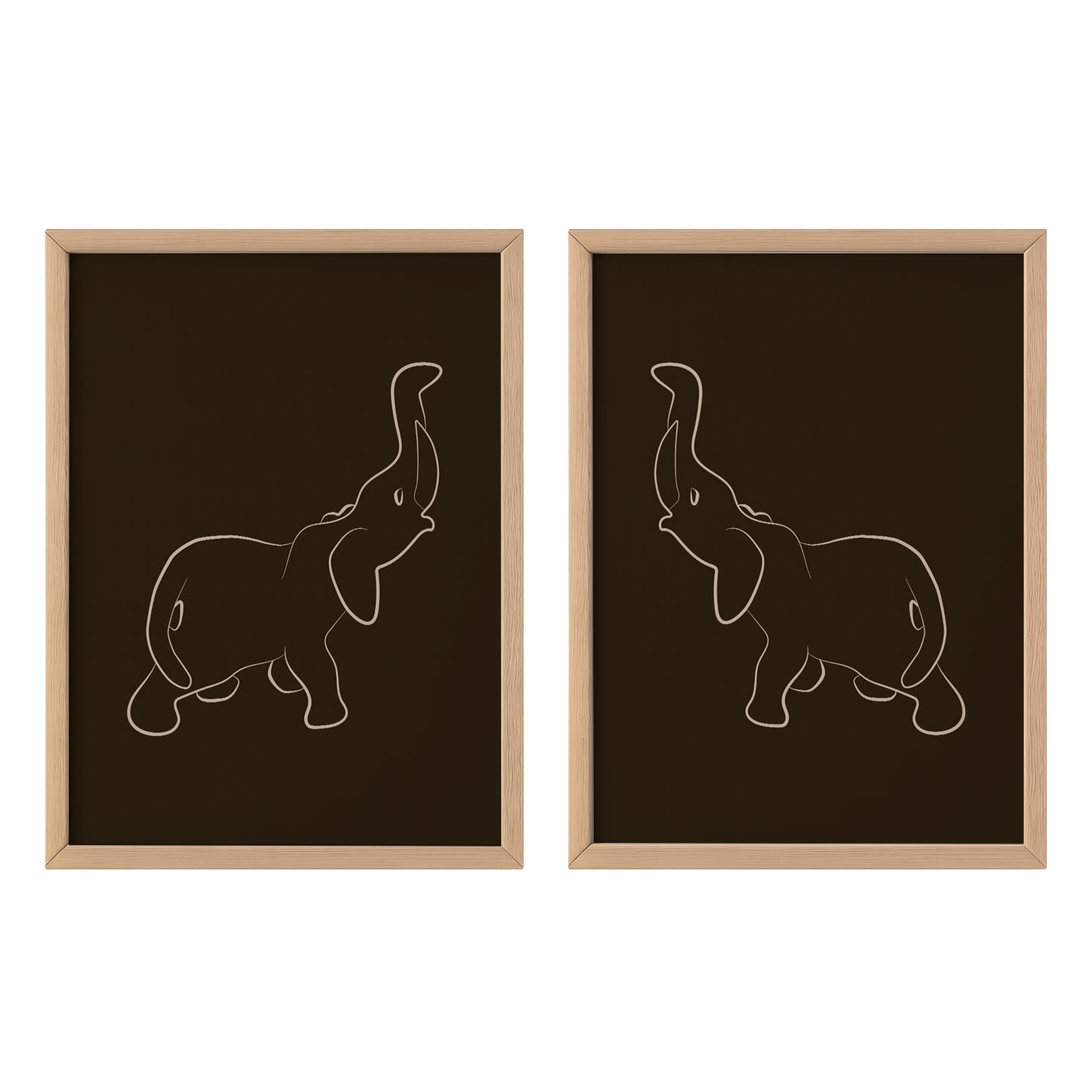 Elephant Line Art Print Set – Minimalist Earth Tone Wall Art (Digital Download)