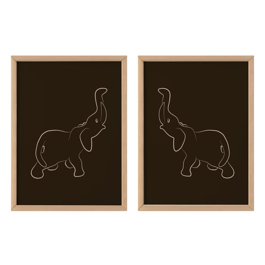 Elephant Line Art Print Set – Minimalist Earth Tone Wall Art (Digital Download)