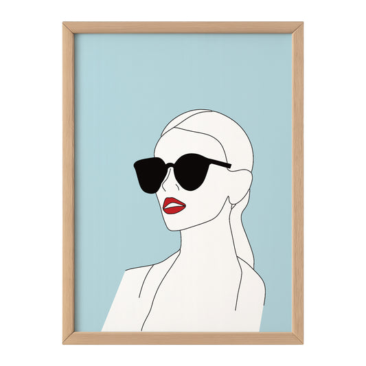 Modern Fashion Art Print – Robin Blue Female Portrait (Hand-Drawn & Vectorized Digital Download)