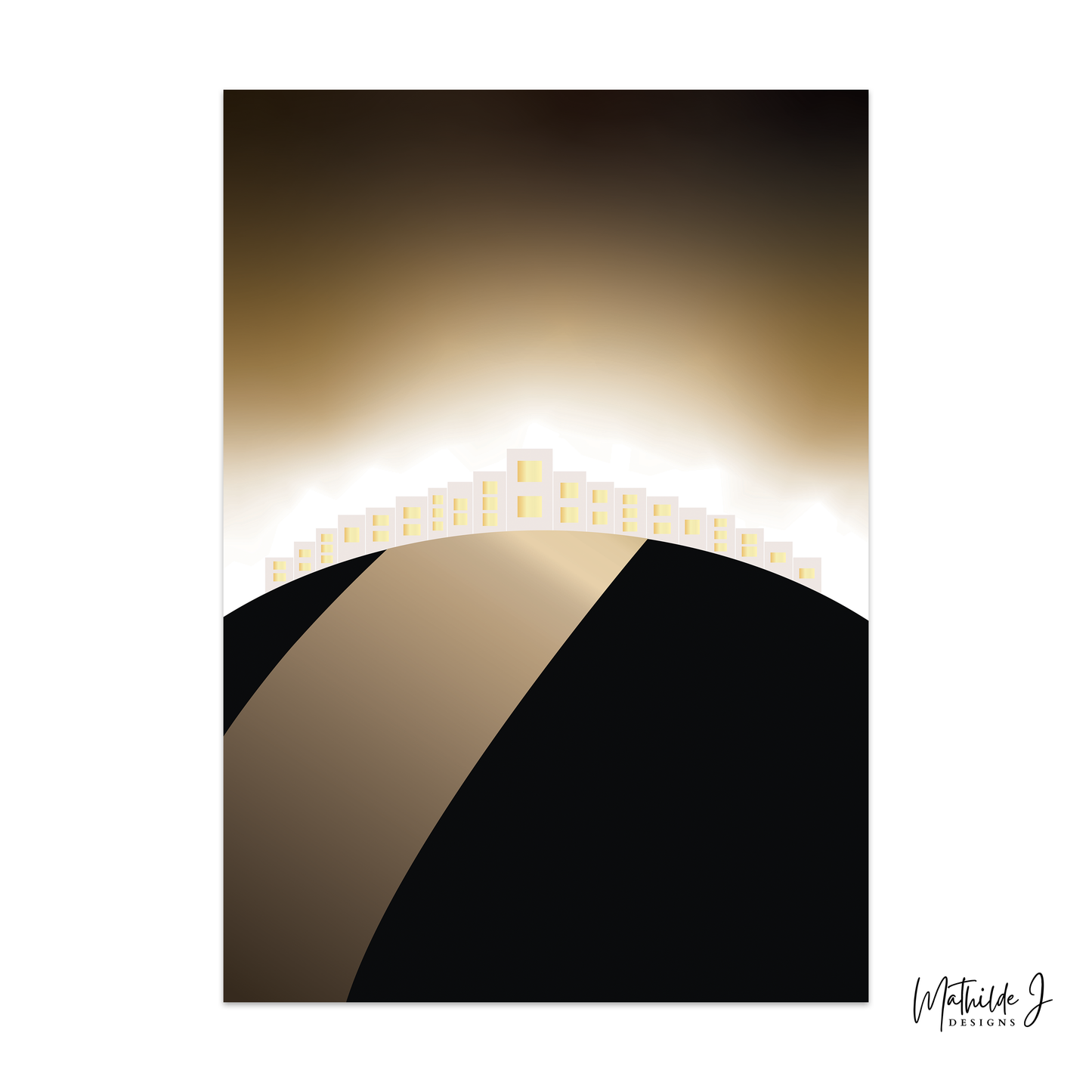 Golden Metropolis Abstract Art Print – Minimalist Wall Art by MathildeJDesigns
