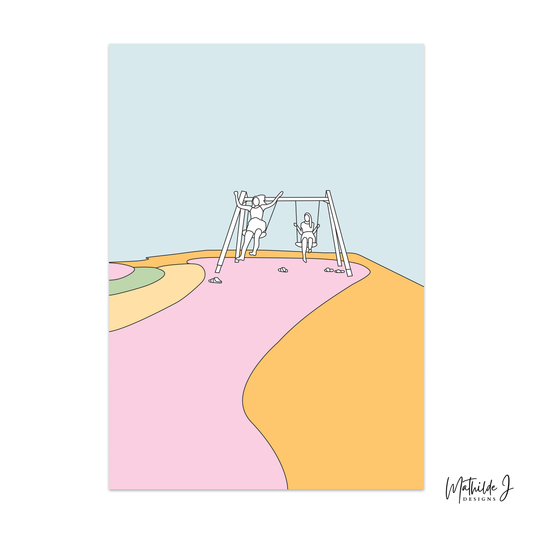 Sisters on Swings Line Art Print – Minimalist Wall Art
