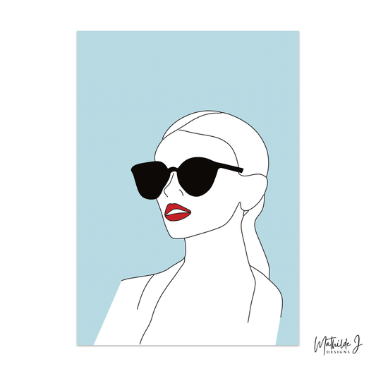 Robin Blue Female Portrait – Minimalist Line Art Print by MathildeJDesigns