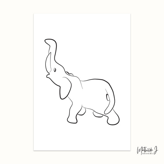 Elephant Line Art Print: Minimalist Black and White Drawing by Mathilde J Designs